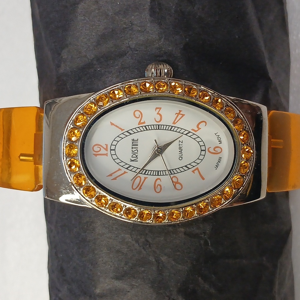 Vintage Y2K Kristine Acrylic and Rhinestone Clamper Watch - Picture 3 of 8